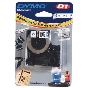 Dymo oryginalny taśma do drukarek etykiet, Dymo, 16959, S0718060, czarny druk/biały podkład, 5.5m, 12mm, D1 specjalna - poliestrow