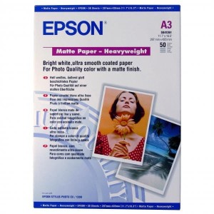 Epson Matte Paper Heavyweight, foto papier, matowy, silny typ biały, Stylus Photo 1270, 1290, A3, 167 g/m2, 50 szt., C13S041261, a