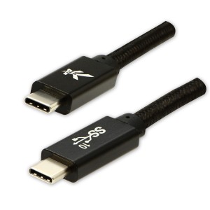 Logo USB kabel (3.2 gen 2), USB C (M) - USB C (M), 1m, Power Delivery 100W, 10 Gb/s, 20V/5A, czarny, box, oplot nylonowy, aluminio