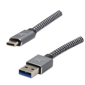 Logo USB kabel (3.2 gen 1), USB A M - USB C (M), 2m, 5 Gb/s, 5V/2A, szary, box, metalowy oplot, aluminiowa osłona złącza