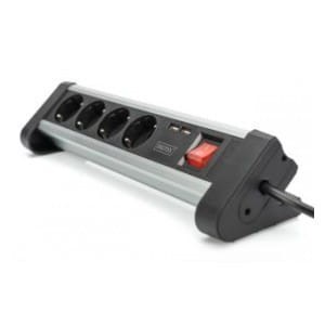 Listwa zasilająca DIGITUS biurowa 45° 4 gniazdowa 2xUSB (5V/2A) obrót 290° aluminiowa