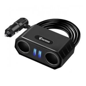 Rozgałęziacz gniazda zapalniczki VAKOSS TP-3264K 2 gniazda + 2xUSB, z przewodem