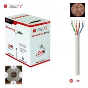 Kabel instalacyjny TechlyPro skrętka Cat6 UTP 4x2 drut 100% miedź 305m, szary