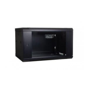 Szafa wisząca jednosekcyjna DIGITUS 19" 6U 368/600/450mm drzwi szklane czarna (RAL 9004) niezmontowana