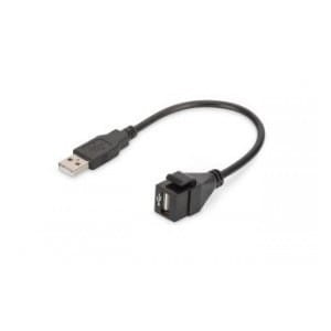 Moduł Keystone DIGITUS USB 2.0 z kablem 16cm łącznik do gniazd i pustych paneli żeński/męski czarny