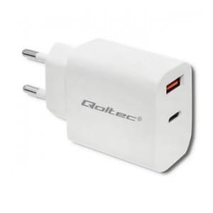 Ładowarka sieciowa Qoltec 18W | 5-12V | 1.5-3A | USB typ C PD | USB QC 3.0 | Biała
