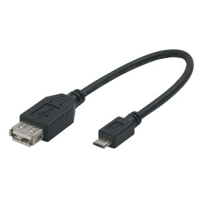 USB kabel (2.0), microUSB (M) - USB A F, 0.2m, OTG, czarny