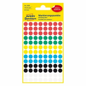 Avery Zweckform etykiety 8mm, kolorowe, 104 etykiety, do znakowania, zdejmowane, pakowane po 4 szt., 3090, do pisma odręcznego