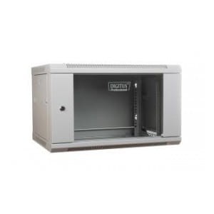 Szafa wisząca DIGITUS jednosekcyjna 19" 6U 368/600/600mm drzwi szklane szara RAL 7035 niezmontowana