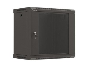 Szafa instalacyjna Rack wisząca 19" 9U 540x350 czarna Drzwi przeszklone Lanberg (flat pack)