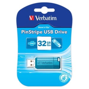 Verbatim USB flash disk, USB 2.0, 32GB, PinStripe, Store N Go, niebieski, 49057, USB A, z wysuwanym złączem