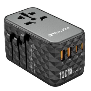 Verbatim, Uniwersalny adapter podróżny World-to-World UTA-06 2x USB-C PD, QC 4+,  2x USB-A QC 3.0, czarny, 100 W