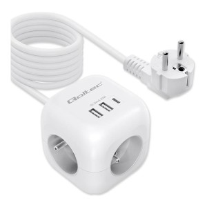 Kostka zasilająca Qoltec przedłużacz 6w1 z podświetlanym włącznikiem | 3x AC | 2x USB | 1x USB-C PD 20W | Biała | Kabel 2m