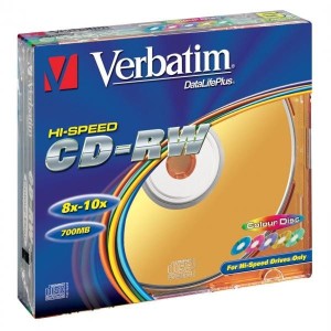 Verbatim CD-RW, 43167, SERL High-Speed Colour, 5-pack, 700MB, 12x, 80min., 12cm, bez możliwości nadruku, slim box, do archiwizacji