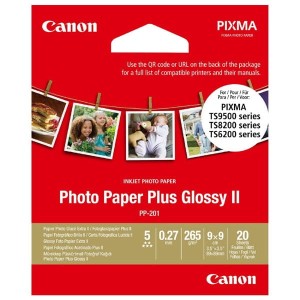 Canon Photo Paper Plus II, PP-201, foto papier, połysk, kwadratowy typ 2311B070, biały, PIXMA TS9500, TS8200 a TS6200, 8.89x8.89cm
