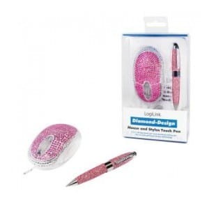 Mysz przewodowa LogiLink ID0124 Diamond optyczna USB 800dpi różowa & TouchPen