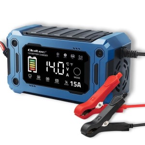 Ładowarka inteligentna Qoltec mikroprocesorowa 12V 15A | Prostownik z funkcją naprawy i podtrzymania zasilania podczas wymiany akumulatora | do AGM GE