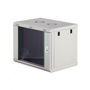 Szafa sieciowa wisząca jednosekcyjna DIGITUS Dynamic 19" 9U, 600x450, drzwi szyba, szary, niezmontowana, 60kg