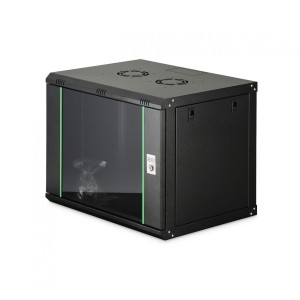 Szafa sieciowa wisząca jednosekcyjna DIGITUS Dynamic 19" 9U, 600x450, drzwi szyba, czarny, niezmontowana, 60kg