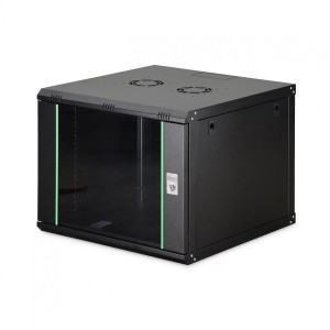 Szafa sieciowa wisząca jednosekcyjna DIGITUS Dynamic 19" 9U, 600x600, drzwi szyba, czarny, niezmontowana, 60kg
