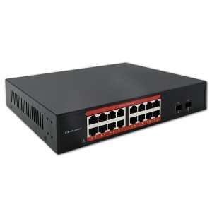 Switch niezarządzalny Qoltec przełącznik sieciowy Gigabit Ethernet PoE | 16x RJ45 | 2x SFP | 1000 Mb/s