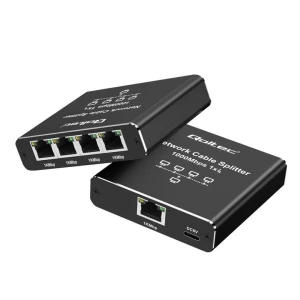 Switch niezarządzalny Qoltec mini rozdzielacz splitter 1x4 port RJ45 | 1000Mb/s | USB-C | Aluminium - OTW OPAK