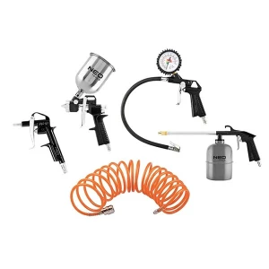 Zestaw lakierniczy 5 elem.14-699, 216 szt, pistolet do pompowania opon z manometrem, NEO TOOLS