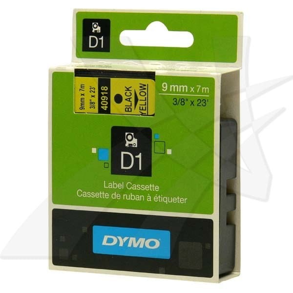 Dymo oryginalny taśma do drukarek etykiet, Dymo, 40918, S0720730, czarny druk/żółty podkład, 7m, 9mm, D1