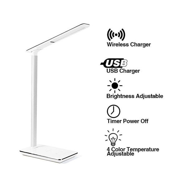 Lampka LED z ładowarką indukcyjną stmívatelná, czarna, 5V/9V, micro USB, Wyjście USB, adapter QC, Qi