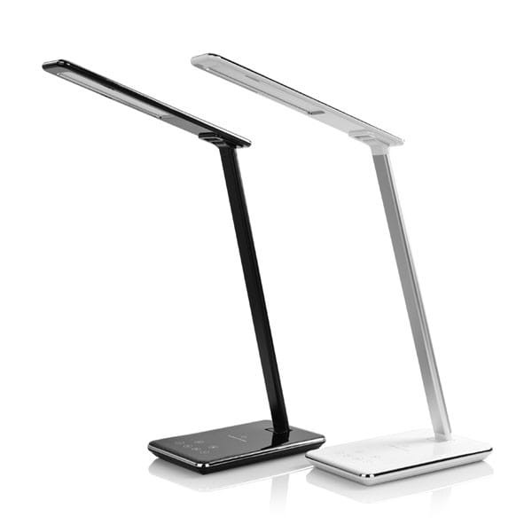 Lampka LED z ładowarką indukcyjną stmívatelná, czarna, 5V/9V, micro USB, Wyjście USB, adapter QC, Qi