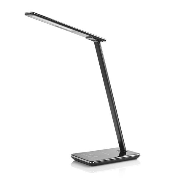 Lampka LED z ładowarką indukcyjną stmívatelná, czarna, 5V/9V, micro USB, Wyjście USB, adapter QC, Qi