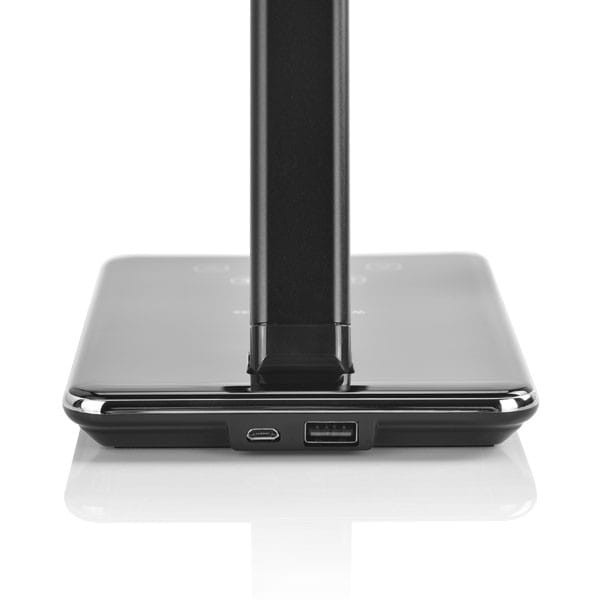 Lampka LED z ładowarką indukcyjną stmívatelná, czarna, 5V/9V, micro USB, Wyjście USB, adapter QC, Qi