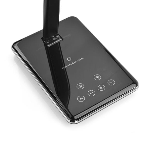 Lampka LED z ładowarką indukcyjną stmívatelná, czarna, 5V/9V, micro USB, Wyjście USB, adapter QC, Qi