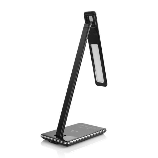 Lampka LED z ładowarką indukcyjną stmívatelná, czarna, 5V/9V, micro USB, Wyjście USB, adapter QC, Qi