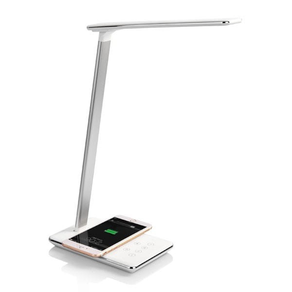 Lampka LED z ładowarką indukcyjną stmívatelná, biała, 5V/9V, micro USB, Wyjście USB, adapter QC, Qi