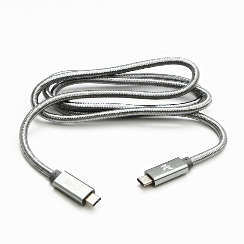 Kabel USB (3.2 gen 2), USB C M- USB C M, 1m, Power Delivery 100W, 10 Gb/s, 20V/5A, srebrny, Logo, box, oplot nylonowy, aluminiowa