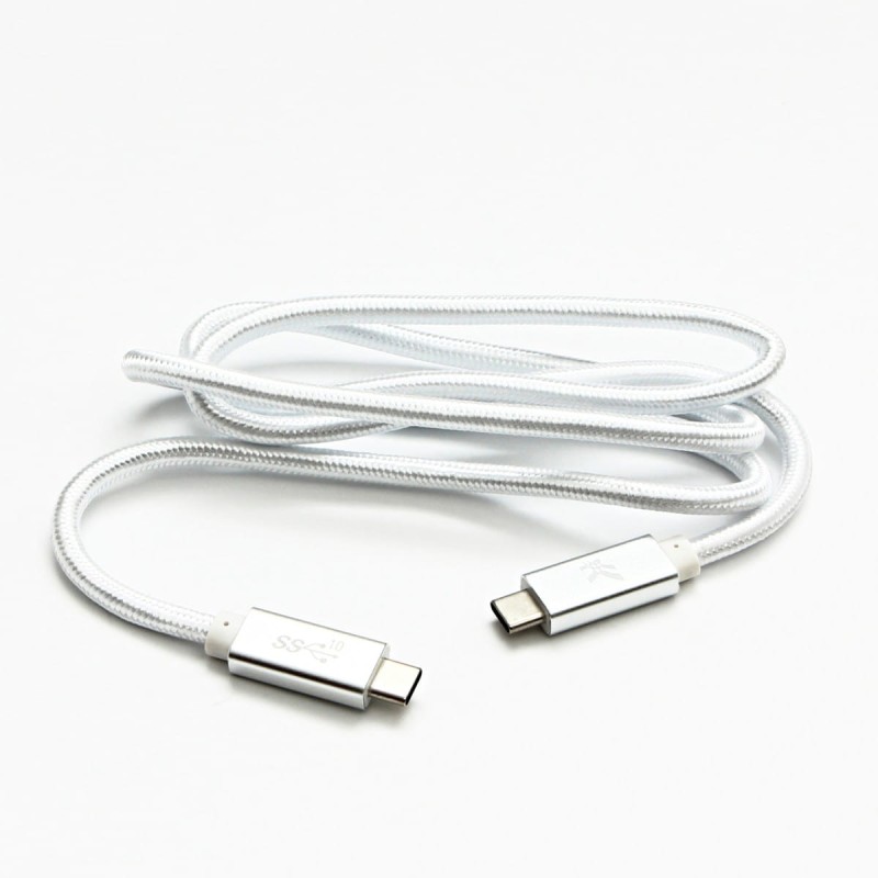 Kabel USB (3.2 gen 2), USB C M- USB C M, 1m, Power Delivery 100W, 10 Gb/s, 20V/5A, biały, Logo, box, oplot nylonowy, aluminiowa os
