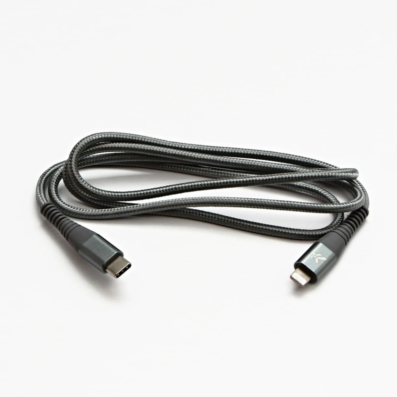 Kabel USB (2.0), USB C M- Apple Lightning M, 1m, MFi certifikat, 5V/3A, srebrny, Logo, box, oplot nylonowy, aluminiowa osłona złąc