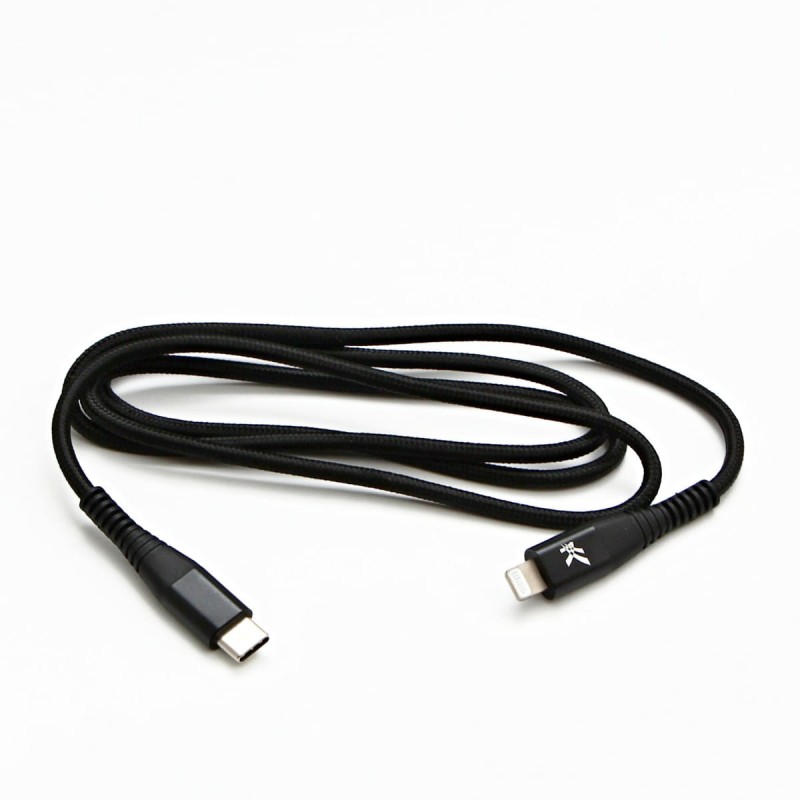 Kabel USB (2.0), USB C M- Apple Lightning M, 1m, MFi certifikat, 5V/3A, czarny, Logo, box, oplot nylonowy, aluminiowa osłona złącz