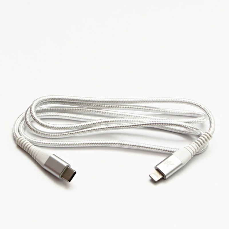 Kabel USB (2.0), USB C M- Apple Lightning M, 1m, MFi certifikat, 5V/3A, biały, Logo, box, oplot nylonowy, aluminiowa osłona złącza