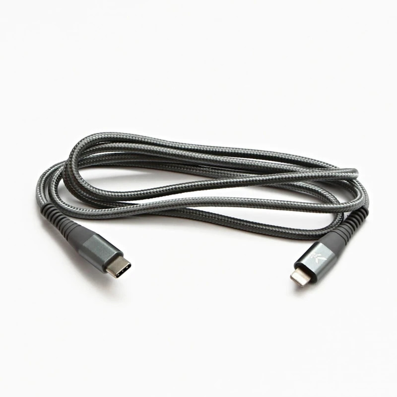 Kabel USB (2.0), USB C M- Apple Lightning M, 2m, MFi certifikat, 5V/3A, srebrny, Logo, box, oplot nylonowy, aluminiowa osłona złąc