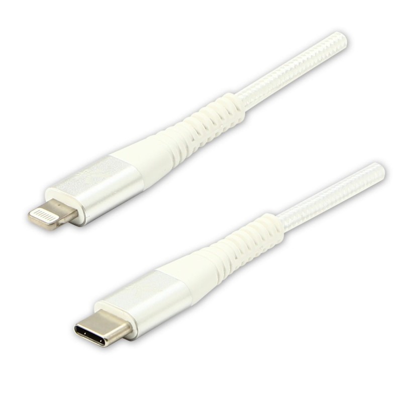 Kabel USB (2.0), USB C M- Apple Lightning M, 2m, MFi certifikat, 5V/3A, biały, Logo, box, oplot nylonowy, aluminiowa osłona złącza