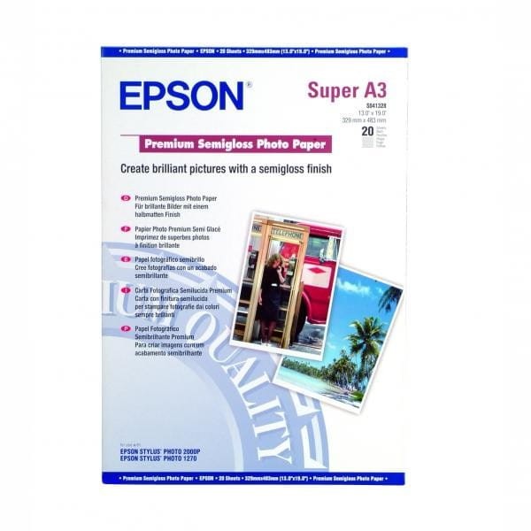 Epson Premium Semigloss Photo, foto papier, półpołysk, biały, Stylus Photo 1270, 2000P, A3+, 251 g/m2, 20 szt., C13S041328, atrame