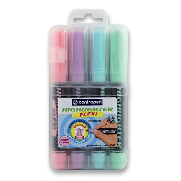 Centropen, zestaw zakreślaczy 8542, color, 4szt, 1-5mm, z super elastyczną końcówką, cena za 1 szt