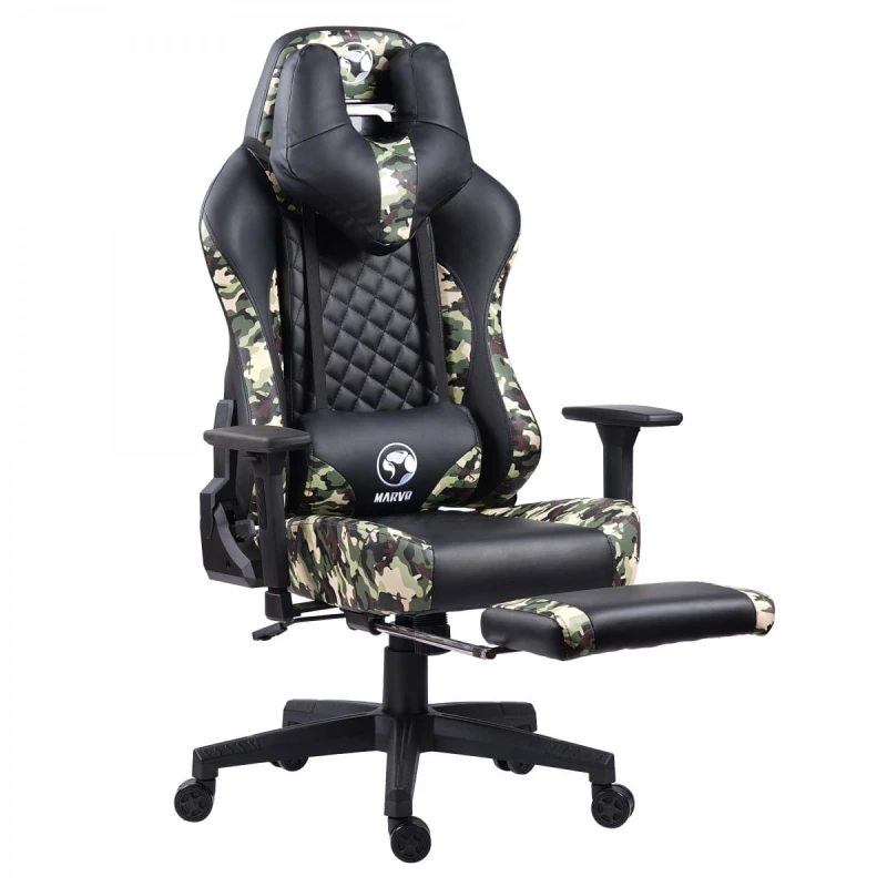 Dla gracza fotel Marvo CH-134, czarne, zagłówek i poduszka lędźwiowa