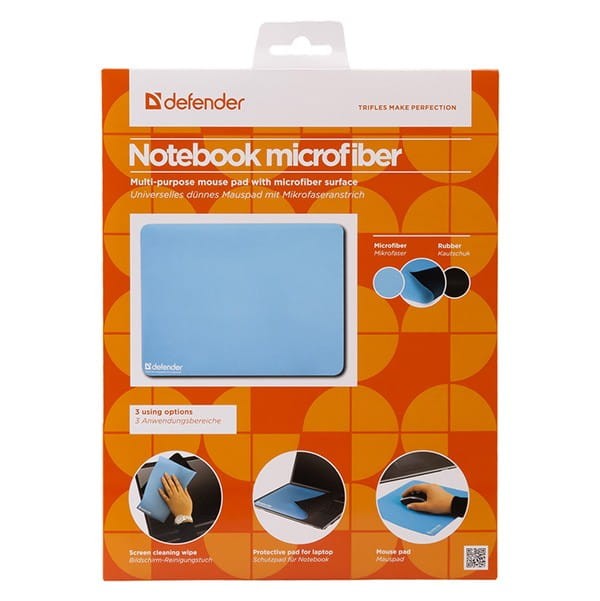 Podkładka pod mysz, Mikrofibra + SBR (kauczuk styrenowo-butadienowy), niebieska, 30x22.5cm, 1.2mm, Defender, chusteczka z mikrofib