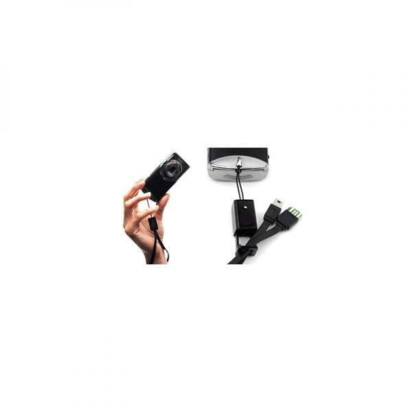 Kabel USB (2.0), USB A M- USB mini M (5 pin), 0.3m, czarny, Logo, smycz do aparatu