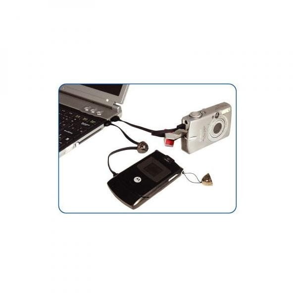Kabel USB (2.0), USB A M- USB mini M (5 pin), 0.3m, czarny, Logo, smycz do aparatu