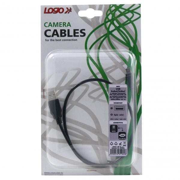 Kabel USB (2.0), USB A M- USB mini M (5 pin), 0.6m, czarny, Logo, blistr