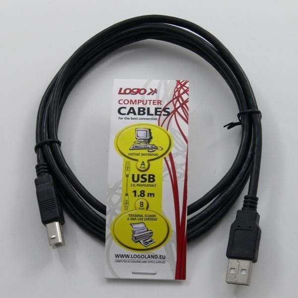 Kabel USB (2.0), USB A M- USB B M, 1.8m, czarny, Logo